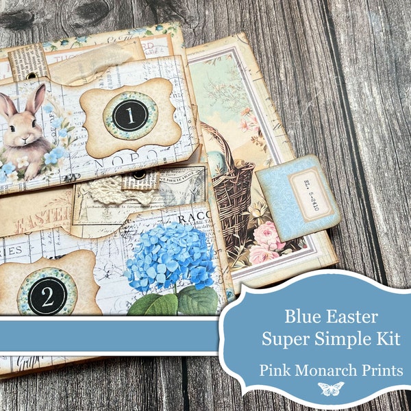 Ostern blau super einfach, Printable Kit, Digital, Junk Journal Kit, Junk Journal, Junk Journaling, Pink Monarch Prints, Vintage, Scrapbook