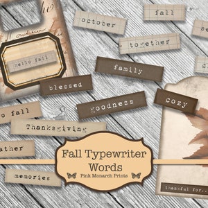 Fall Words, Digital Words, Words for Junk Journal, Printable Junk Journaling Words, Collage Ephemera, Junk Journal Autumn, Fall Ephemera