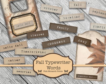 Fall Words, Digital Words, Words for Junk Journal, Printable Junk Journaling Words, Collage Ephemera, Junk Journal Autumn, Fall Ephemera