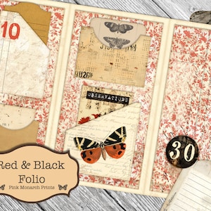 Rood en zwart folio, Digital Junk Journal Kit, Junk Journal Kit, Junk Journal Supplies, Afdrukbaar Junk Journal, Junk Journal Easy, Folio