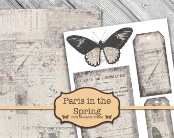 Digitaal vintage papier, vintage junkjournalingset, digitaal papierpakket, afdrukbaar digitaal, Junk Journal Kit, Junk Journal Digital, Grungy Ju