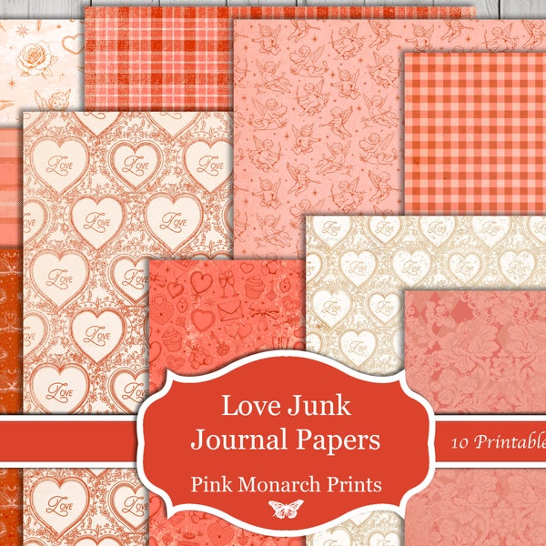 Love, Valentines Day, Papers, Printable Papers, Digital Junk Journal, Junk Journal, Junk Journal Kit, Romantic Junk Journal, Shabby Chic