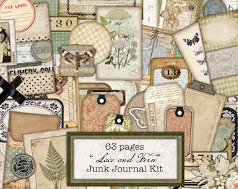 Lace And Fern, Printable Kit, 63 Pages, Junk Journal Scrapbooking Kit April 2026