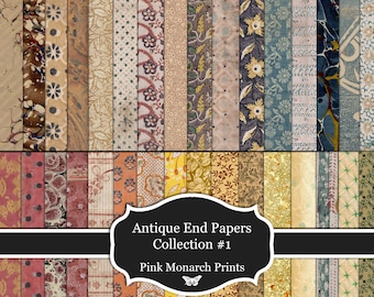 Antique End Papers Collection #1, Printable Scrapbook Pages, Junk Journal Paper (Digital Download)
