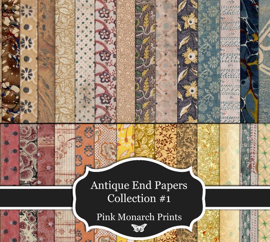 Antique End Papers Collection #1 — Printable Scrapbook Pages & Junk Journal Paper
