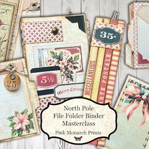 North Pole File Folder Binder, Masterclass, Christmas Folio, Digital Product, Junk Journal Folio, Christmas, Vintage, Mini Book, Printable