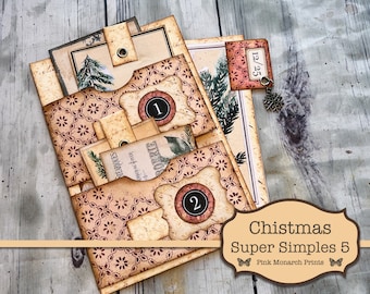 Christmas Super Simples 5, Junk Journal Kit, Junk Journal, Folio, Junk Journaling Ephemera, Christmas Junk Journal, Pink Monarch Prints