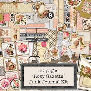 Rosy Gazette, June 2024 Subscription, Junk Journal Supplies, Junk Journal Kit, Digital,  Junk Journaling, Shabby Chic, Roses, Ephemera