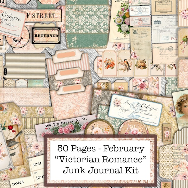 Ultimatives Februar-Abonnement-Komplettset, Victorian Romance, Junk Journal Kit, digitales Junk Journal Kit, Junk Journal Kit, komplett