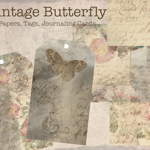 Papillon vintage numérique, ensemble de journalisation indésirable papillon, impressions botaniques numériques, papiers pour collage, ensemble de journalisation indésirable numérique Scrapbooking