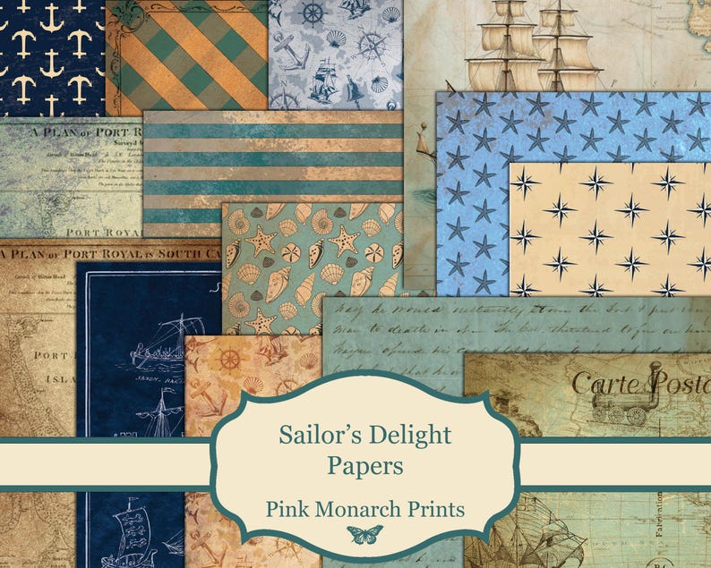 Sailors Delight Papers, Beach, Ocean, Printable Papers, Digital Junk