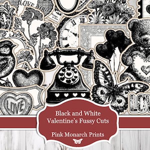 Zwart-wit Valentijnsdag kieskeurig, groot en klein, digitaal, kieskeurig, afdrukbaar, Valentines Junk Journal, Junk Journal, kaarten maken