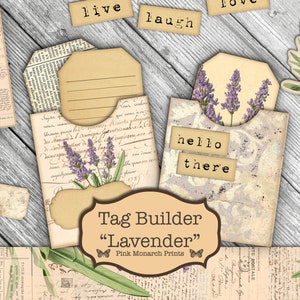 Shabby Chic Tag Builder, Lavendel Tag Builder Kit, Junk Journal Kit, Junk Journaling Digitals, Afdrukbare Junk Journal, Shabby Chic, Digitaal
