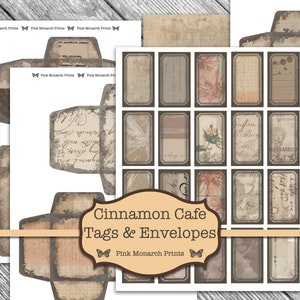 Junk Journal Envelopes, Junk Journal Kit, Cinnamon Cafe Junk Journal, Junk Journaling Digital, Shabby Chic Junk Journal, Junk Journal Tags