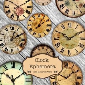 Uhr Ephemera, druckbare Junk Journal Zubehör, Vintage Ephemera, Junk Journal Ephemera, digitaler Download, Junk Journal Printable, Grungy