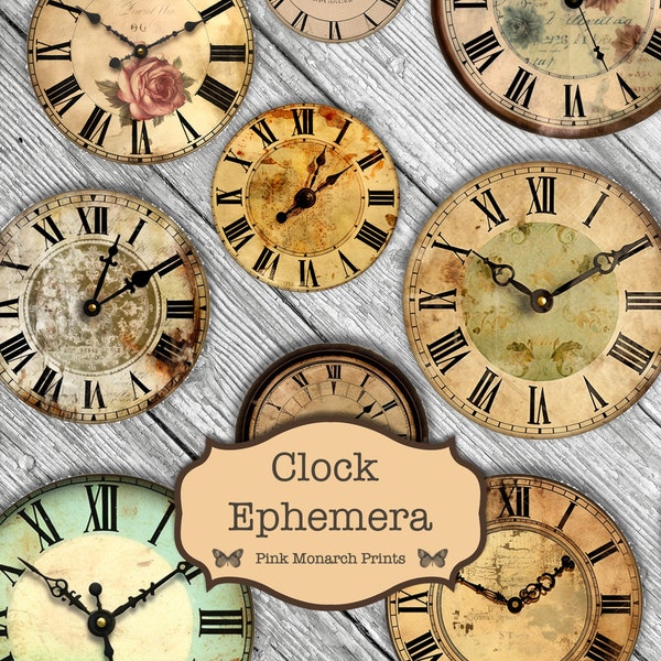 Clock Ephemera, Printable Junk Journal Supplies, Vintage Ephemera, Junk Journal Ephemera, Digital Download, Junk Journal Printable, Grungy