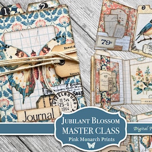 Jubilant Blossoms Folio MASTER CLASS, Diario basura completo, Papeles Shabby Chic, Kit de diario basura, Diario basura Shabby Chic, Impresiones de Monarca Rosa