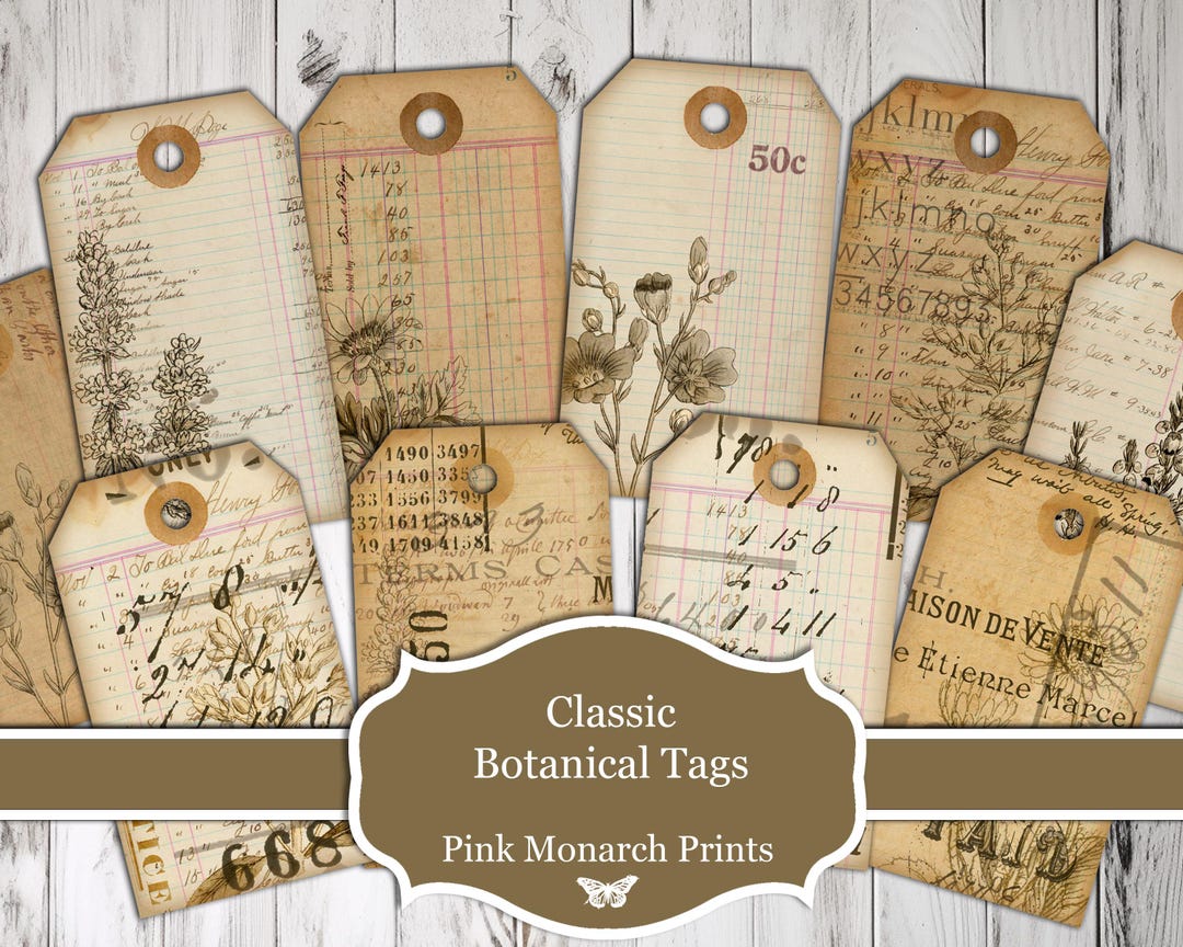 Classic Botanical Tags, Printable, Digital, Botanical Junk Journal ...