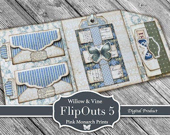 Willow And Vine FlipOuts #5, Junk Journaling Kit, Pink Monarch Prints, (Digital Download)
