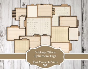 Vintage Office Ephemera Tags, Printable Junk Journal Scrapbooking (Digital Download)