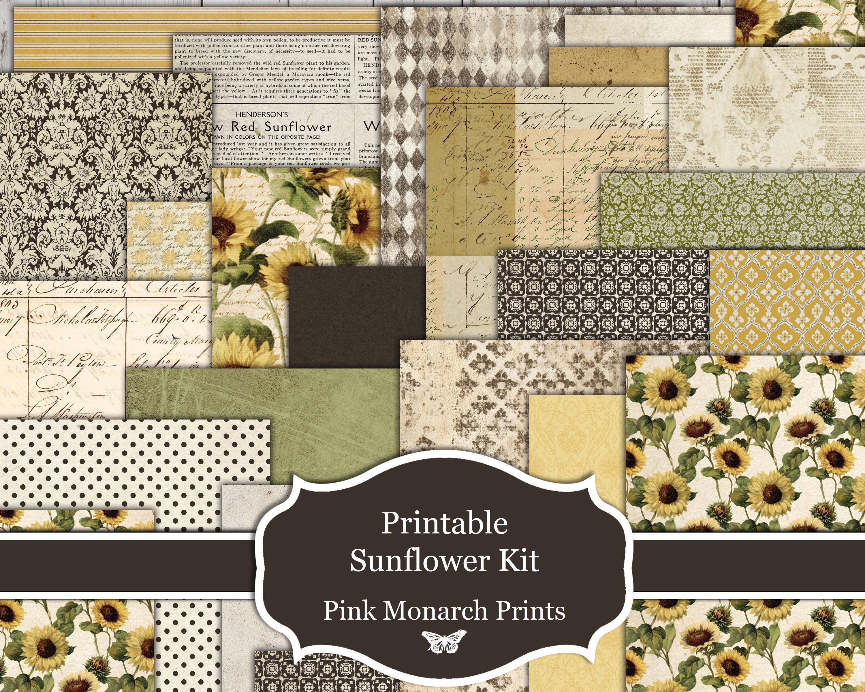 Printable Sunflower Kit, Scrapbooking, Junk Journal Kit (digital ...