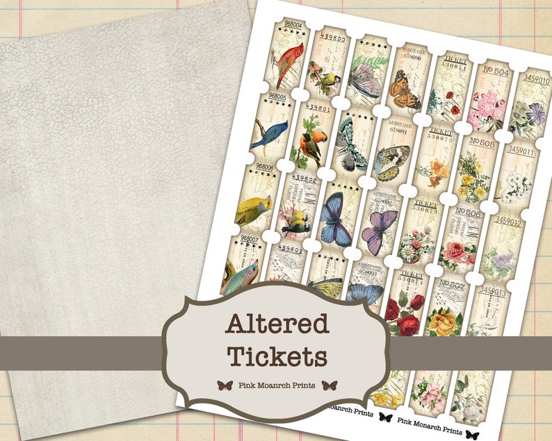 Printable Tickets, Junk Journal Ephemera, Digital Tickets, Butterfly Tickets, Junk Journaling Embellishments, Flower Tickets, Bird Tickets image 5