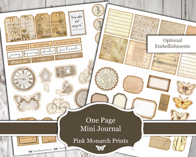 One Page Mini Journal, Tutorial, Printable Kit, Folio, Junk Journal ...