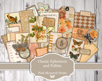 Classic Ephemera and Tidbits, Orange Printable Kit for Junk Journaling and Scrapbooking (Digital Download)