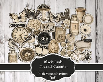 Black Junk Journal Cutouts, Neutral Fussy Cuts for Junk Journaling, Scrapbooking (Digital Download)