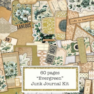 December 2024 Kit, 60 pages, Evergreen, Junk Journal Supplies, Junk Journal Kit, Digital,  Junk Journaling, Green Junk Journal, Christmas