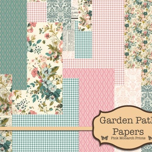 Papiers numériques pour l'allée du jardin, kit de journal indésirable, journal numérique indésirable, papiers imprimables, papier fleuri, journal indésirable, journal indésirable numérique