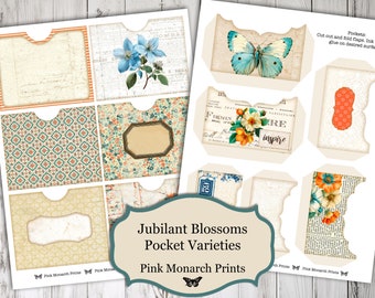 Jubilierende Blüten, Taschensorten, Shabby Chic, Junk Journal Kit, Junk Journal, Printable, Digital, Junk Journaling, Taschen, Scrapbook