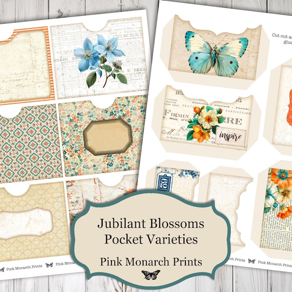 Jubilant Blossoms, Pocket Varieties, Shabby Chic, Junk Journal Kit, Junk Journal, Printable, Digital, Junk Journaling, Pockets, Scrapbook