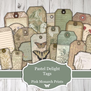 Pastel Delight-tags, afdrukbaar, digitale tags, vintage, kortstondige, digitaal, junk Journal, vintage, afdrukbare tag, tags voor junk Journal