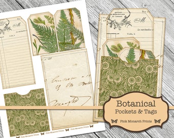 Botanical Junk Journal, Junk Journal Kit, Junk Journaling Pockets, Tags, Embellishments, Ephemera, Junk Journal Nature, Digital, Printable