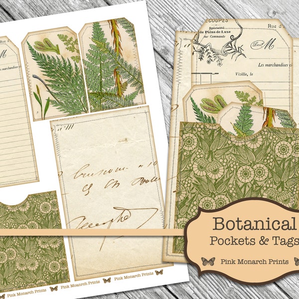 Botanical Junk Journal, Junk Journal Kit, Junk Journaling Pockets, Tags, Embellissements, Ephemera, Junk Journal Nature, Digital, Imprimable