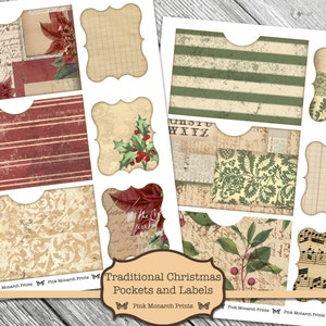 Kerstzakken en -labels, Junk Journal Kit, Digital Junk Journal, Christmas Junk Journal, Winter Journal, Afdrukbare ephemera, Kerstmis