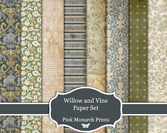 Willow And Vine Paper Set, 20 Printable Scrapbooking and Junk Journaling Papers (Digital Download)
