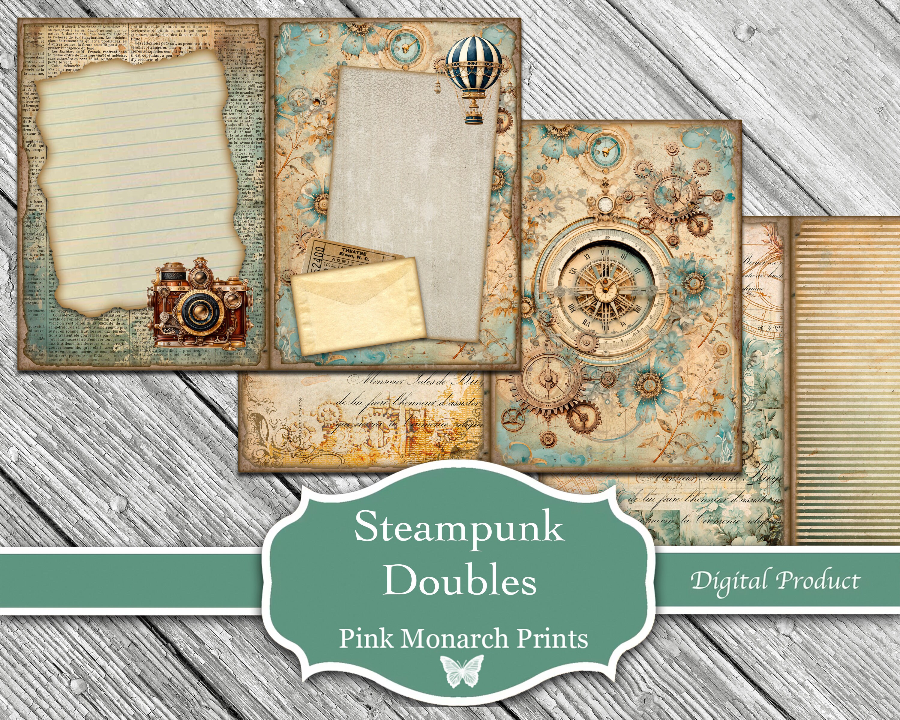 Steampunk Doubles, Blue Steampunk Junk Journal Pages: Printable Kit - Etsy