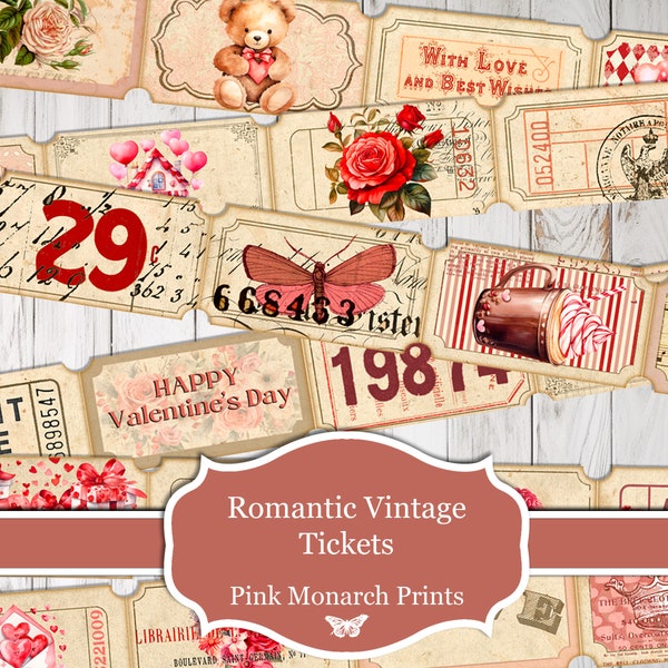 Valentines Day, Tickets, Printable Tickets, Junk Journal, Ephemera, Valentines Ephemera, Digital Junk Journal, Romance, Junk Journal Kit
