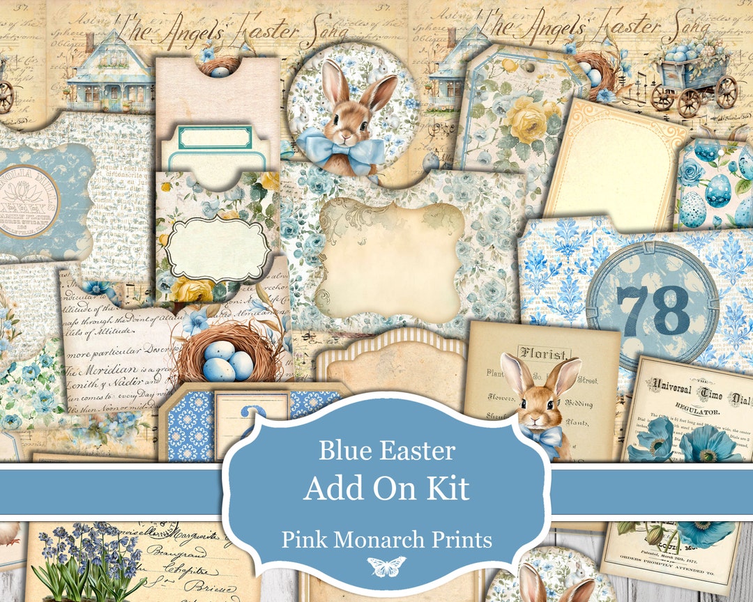 Blue Easter Add on Kit, Printable, 15 Pages, Junk Journal Kit, Digital ...