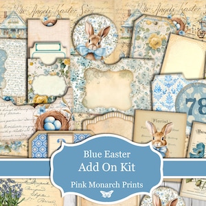 Blauwe Pasen-uitbreidingskit, afdrukbaar, 15 pagina's, Junk Journal Kit, Digital Junk Journal, Junk Journaling Kit, Pasen, lente, digitaal dagboek