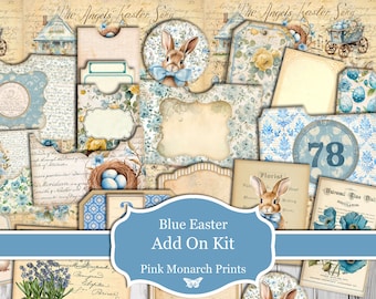 Blue Easter Add On Kit, Printable, 15 Pages, Junk Journal Kit, Digital Junk Journal,  Junk Journaling Kit, Easter, Spring, Journal Digital