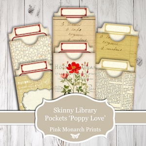 Skinny Library Pockets, Botanical, Pockets, Poppy Love Collection, Printable, Junk Journal, Digital, Floral, Junk Journal Pockets, Printable