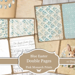 Doppelseiten, Blaues Oster Thema, Digital, 15 Designs, Junk Journal Kit, Junk Journal, Junk Journaling, Digitale Papiere, Papier