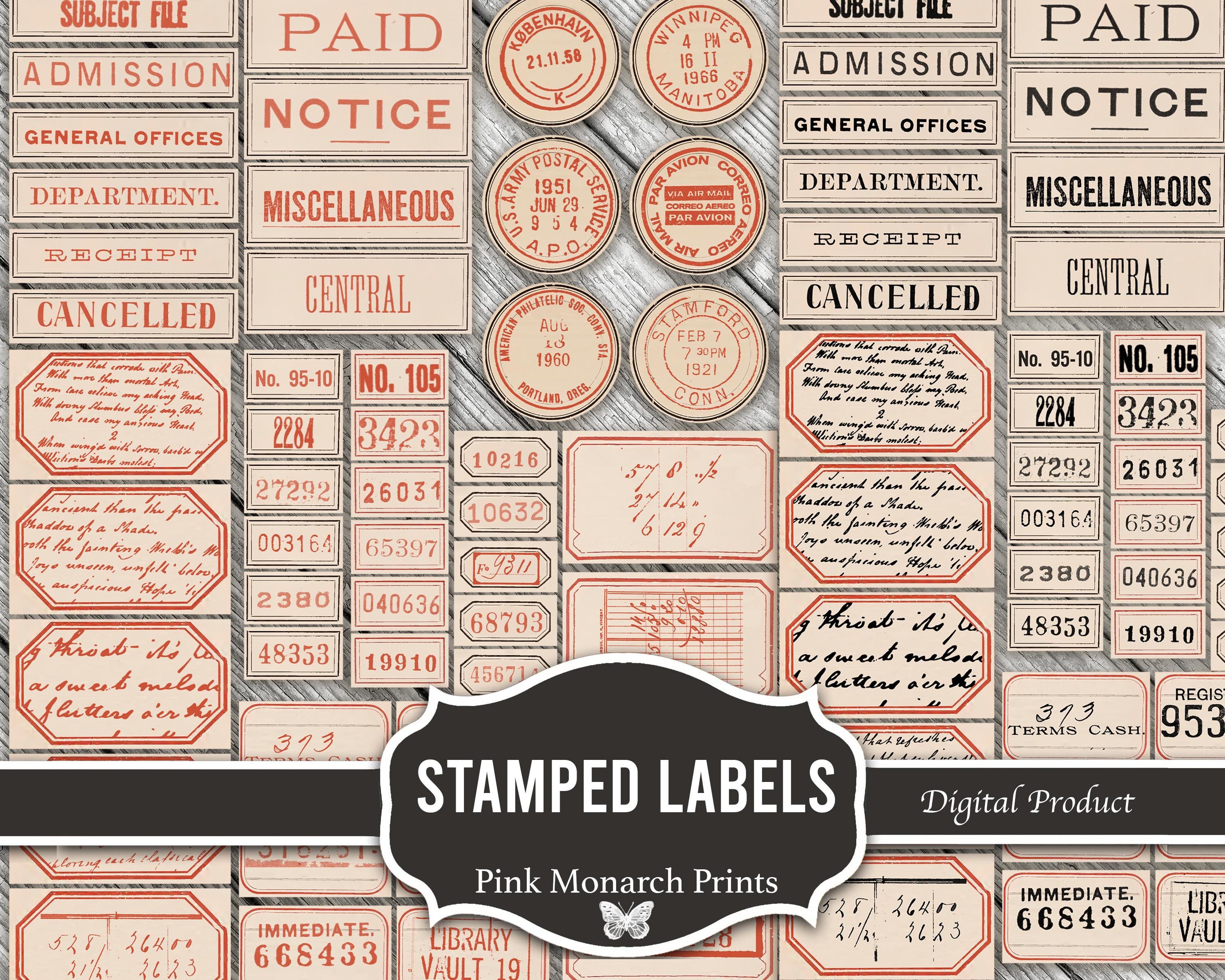 スタンプラベル、黒、白、クラフト、赤のミニラベル、ジャンク