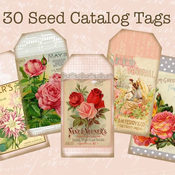 30 Seed Catalog Tags, Junk Journaling Tags, Seed Packets Junk Journals, Seed Packets Digital, Digital Seed Packets, Junk Journal Tags, Best