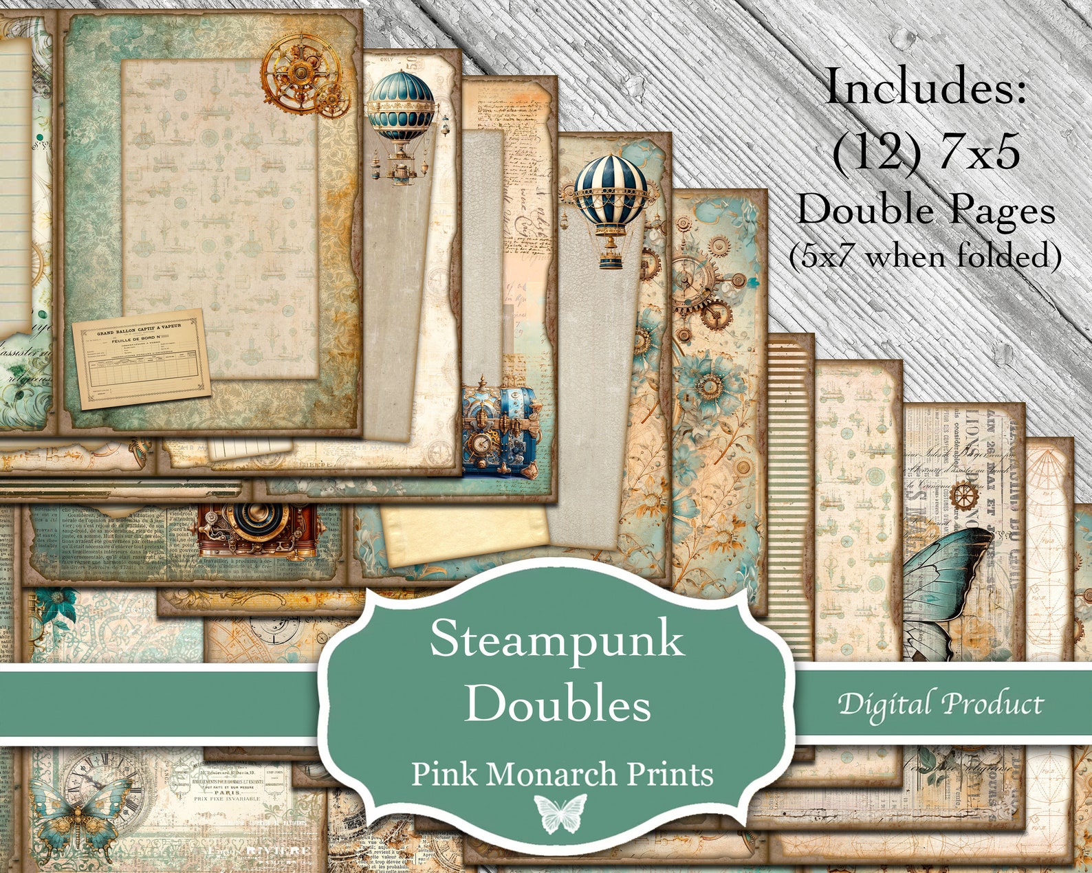 Steampunk Doubles, Blue Steampunk Junk Journal Pages: Printable Kit - Etsy