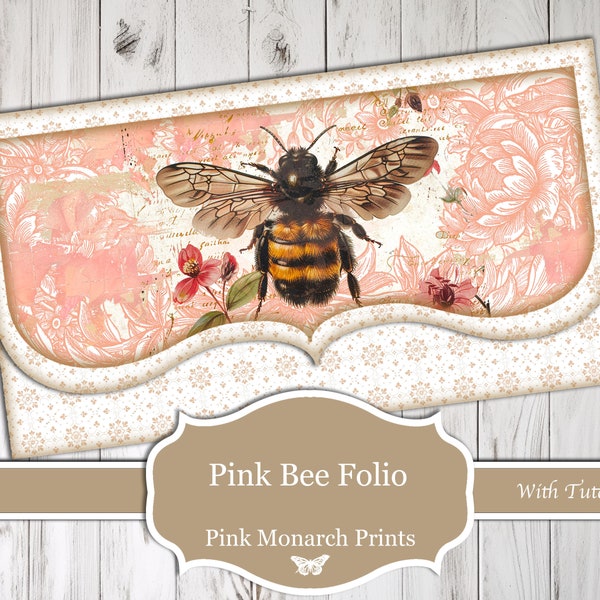 Pink Bee Folio, Digital Junk Journal Kit, Junk Journal, Junk Journal Supplies, Printable Junk Journal, Project, Bees, Pink, Folio, Digital