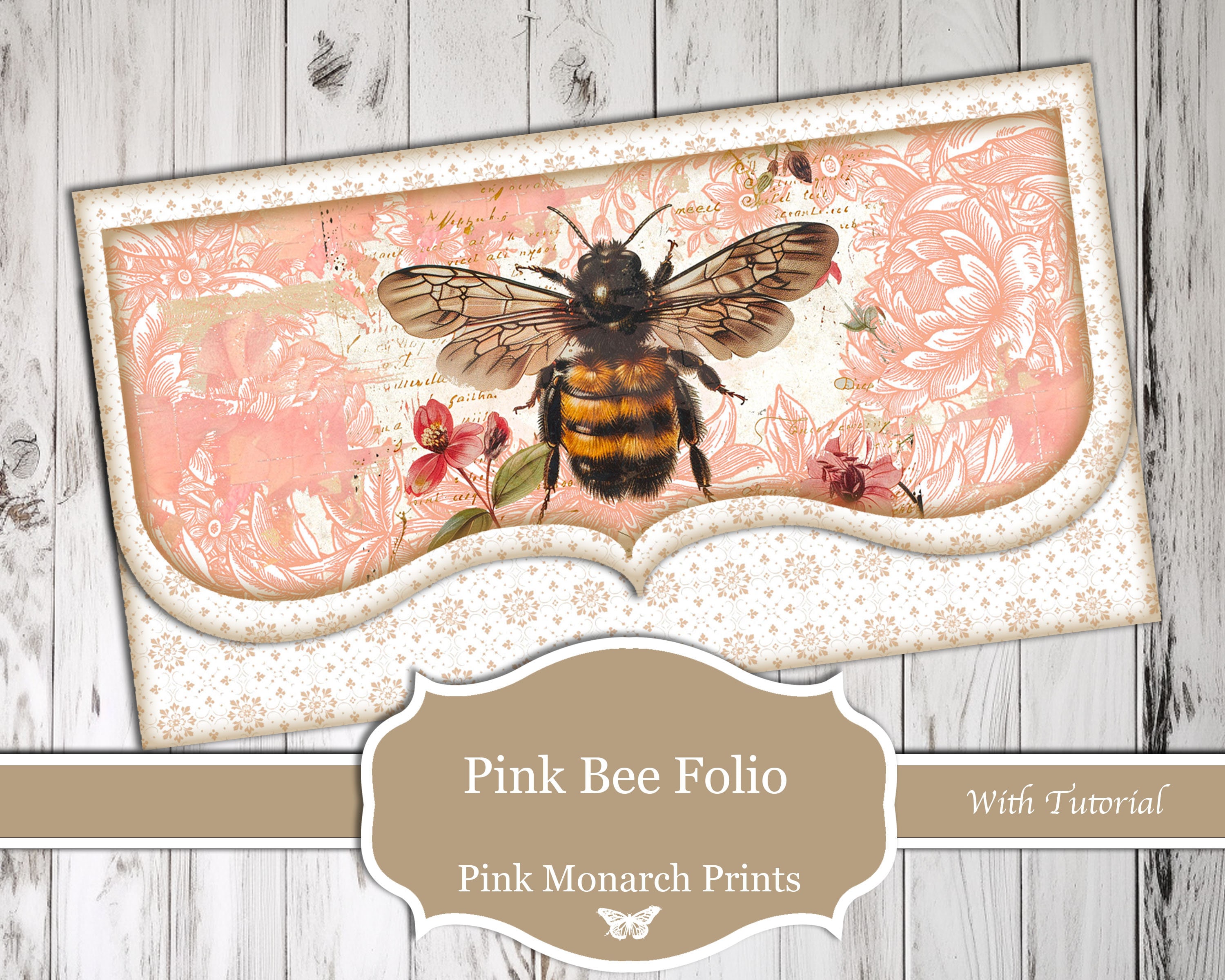 Pink Bee Folio, Digital Junk Journal Kit, Junk Journal, Junk Journal Supplies, Printable Junk Journal, Project, Bees, Pink, Folio, Digital